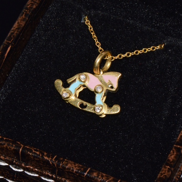 DESIGNER AARON BASHA NATURAL DIAMOND & ENAMEL SOLID 18K GOLD ROCKING HORSE CHARM - Picture 9 of 11